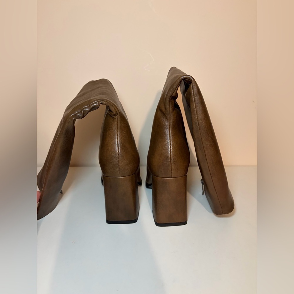 Wetviro Brown Knee High Boots Square Toe Block Heel Size 7 NWT - Picture 2 of 5